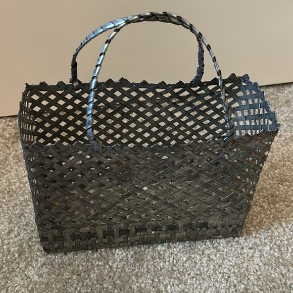 VINTAGE WOVEN TIN METAL BASKET WITH HANDLES 8 Inches Long 10th Anniversary Gift - Picture 1 of 4